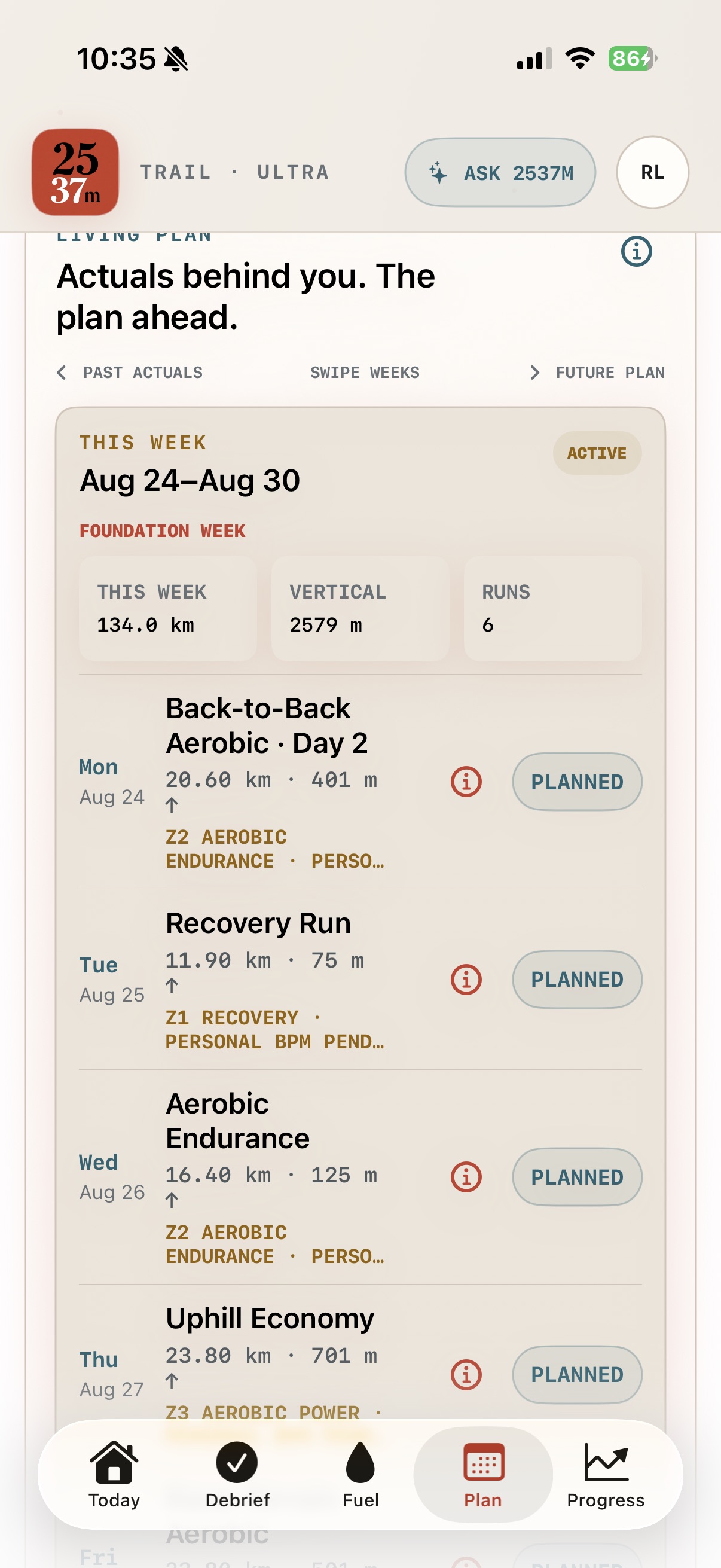 2537M adaptive current-week training plan